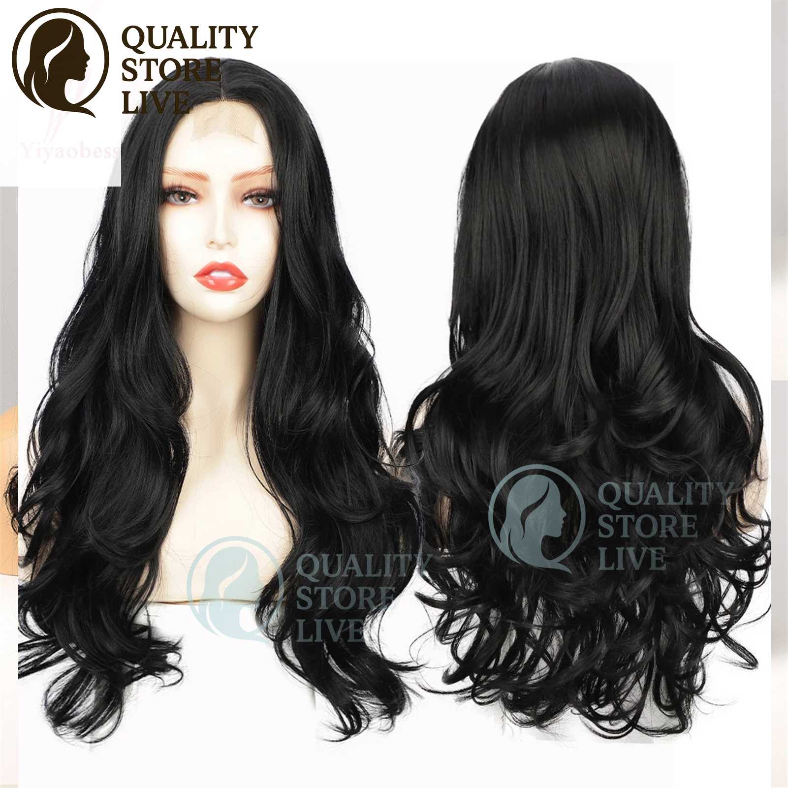 Hair Wig for Girls Long Wavy Natural Look Black Full Head Wig with Middle Part Lace Front, Natural Look, Comfortable & Stylish Daily Wear Wig for Women