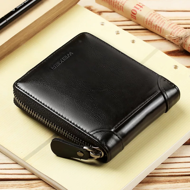 Wallet for Men Bifold Round Zipper Short Wallet for Boys Brown