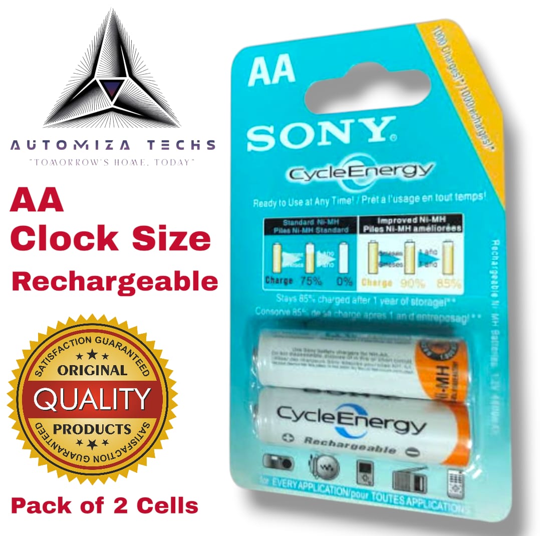 Pack of 2 AA Sony Rechargeable Cells (Clock Size), AA Rechargeable Battery Cell CLOCK SIZE Imported Sony Cycle Energy NiMH 1.2v 4600mAh 1000 Cycles Batteries Cells price in Pakistan