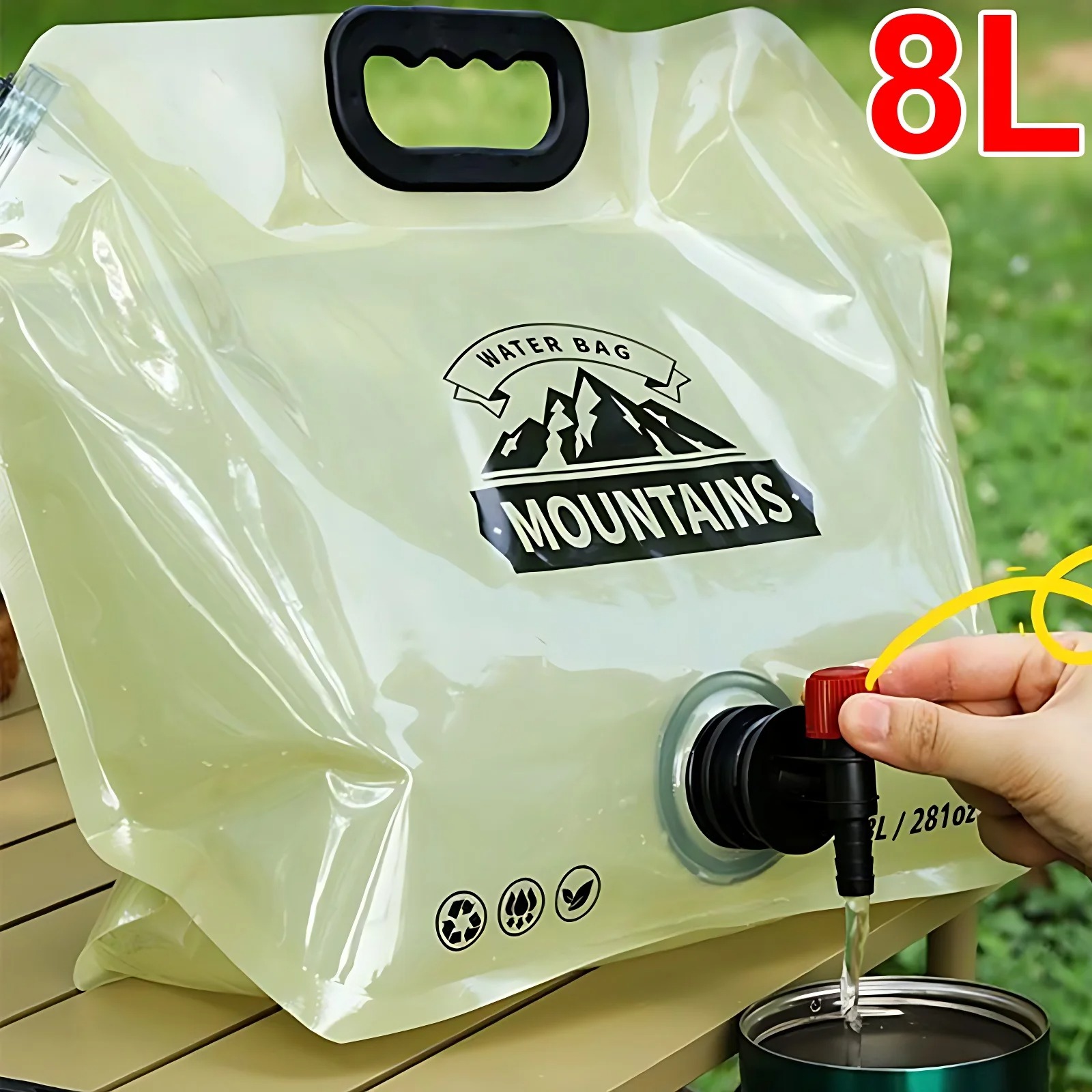 8L Portable Folding Water Bag | Collapsible Water Container with Tap & Handle | Leak-Proof Camping Water Storage Bag | Outdoor Travel Water Jug | Hiking Picnic Emergency Water Carrier
