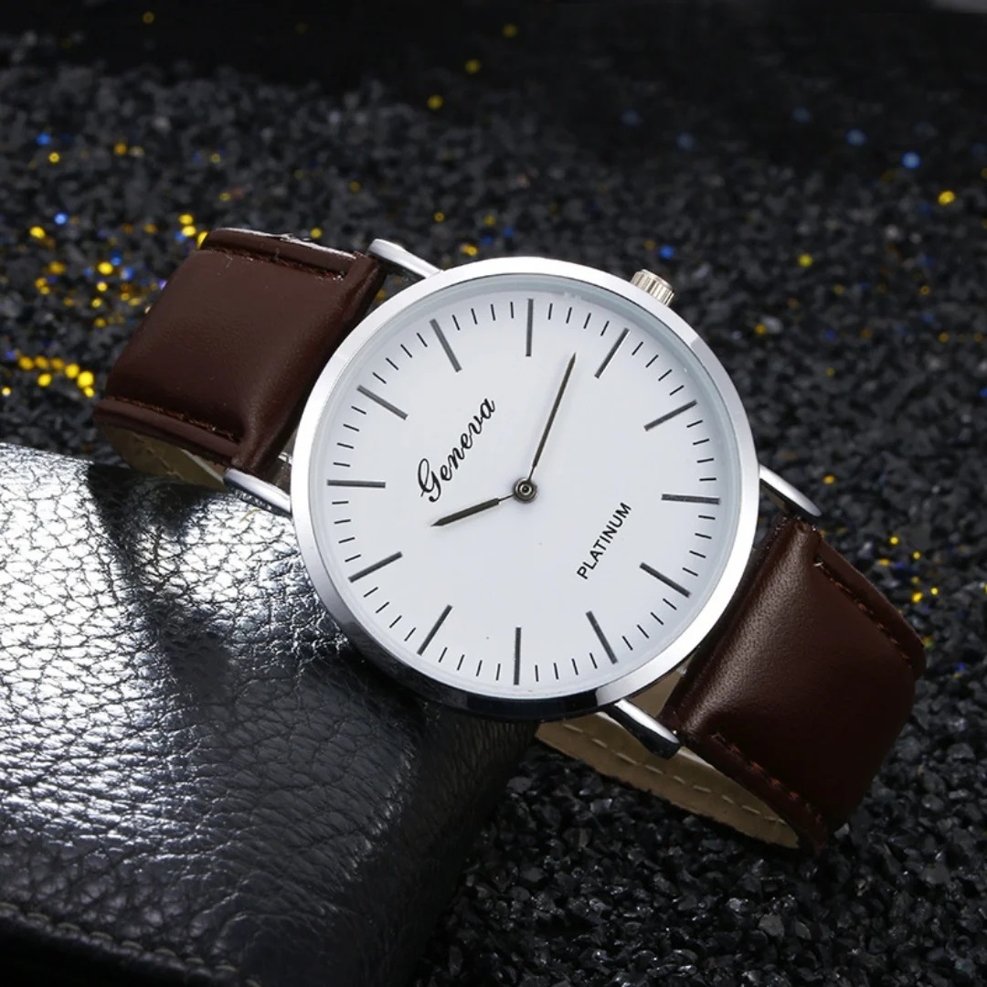 Business Watch Luxurious Casual Quartz Leather Lightly Embossed Leather Strap Mens Watch Suitable Gifts for Men