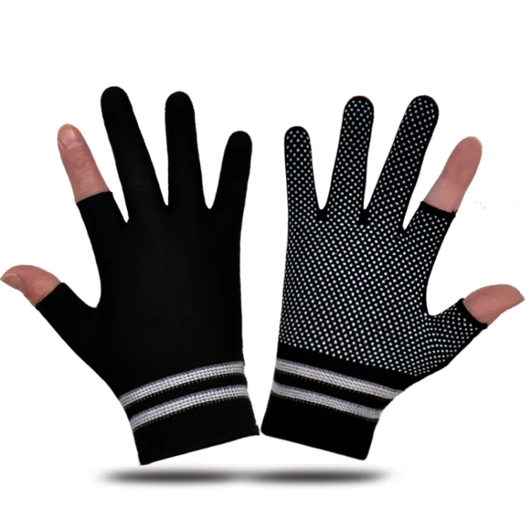 1pair Ladies' Black Fingerless Gloves, Fishing Gloves For Summer