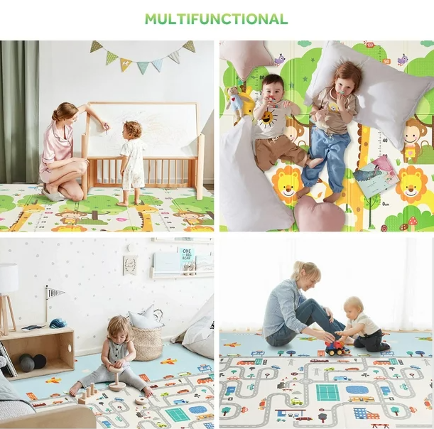 Double Sided Water-proof Foldable Baby Crawling Floor Play Mat. Multi-Purpose Floor Mat for Baby, Extra Thick Foam Mat (Assorted Prints)