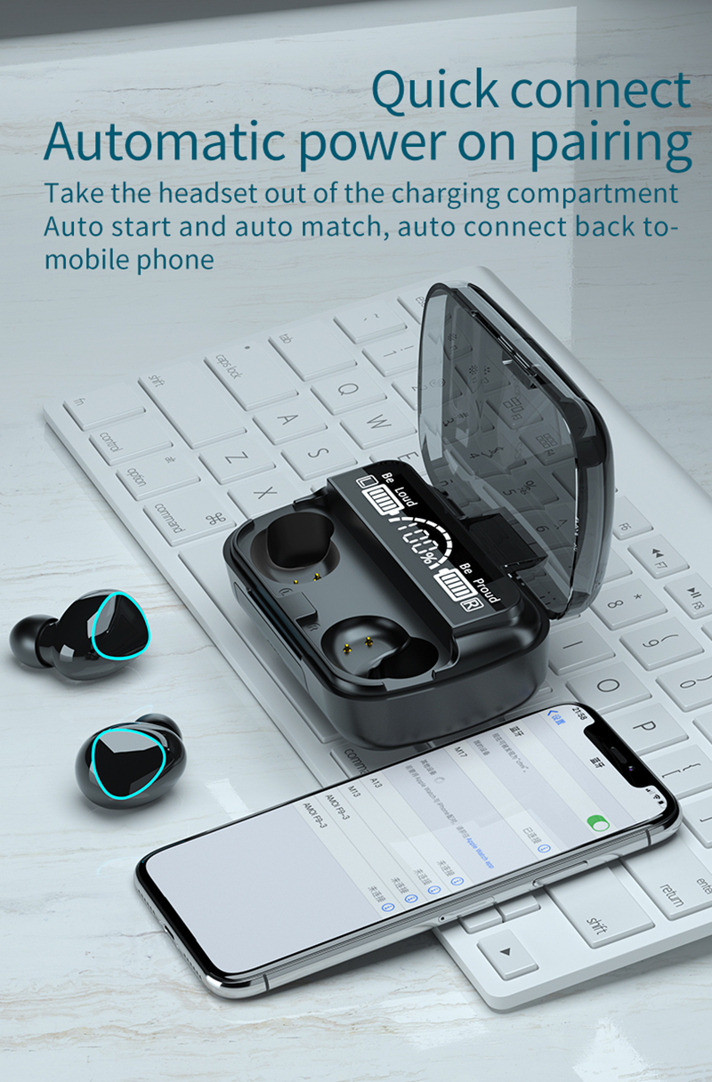 M10 TWS (True Wireless Stereo) Bluetooth Handsfree Earphones Headset With HiFi Stereo Sound & Touch Control System (Connected With All Bluetooth Devices).