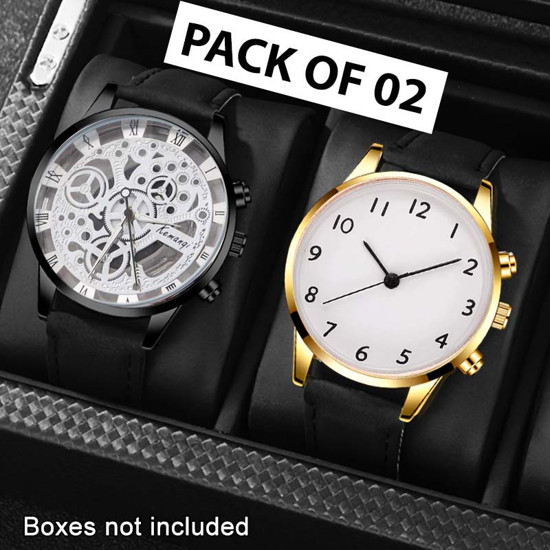 Pack of 2 Stainless Steel Casual Watch for Man SMART Quartz Watches for Boys & Men New Fashion Wrist watch
