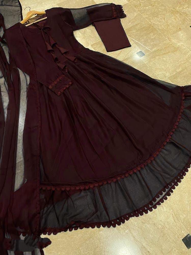Arabic style Double Ghera Ladies 2 piece chiffon maxi dress for girls