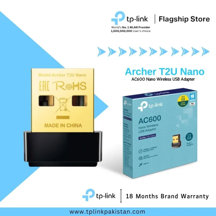 TP-Link Wi-Fi Adapter Archer T2U Nano Dual Band AC600 Nano Wireless USB  Adapter - 18 Months Brand Warranty