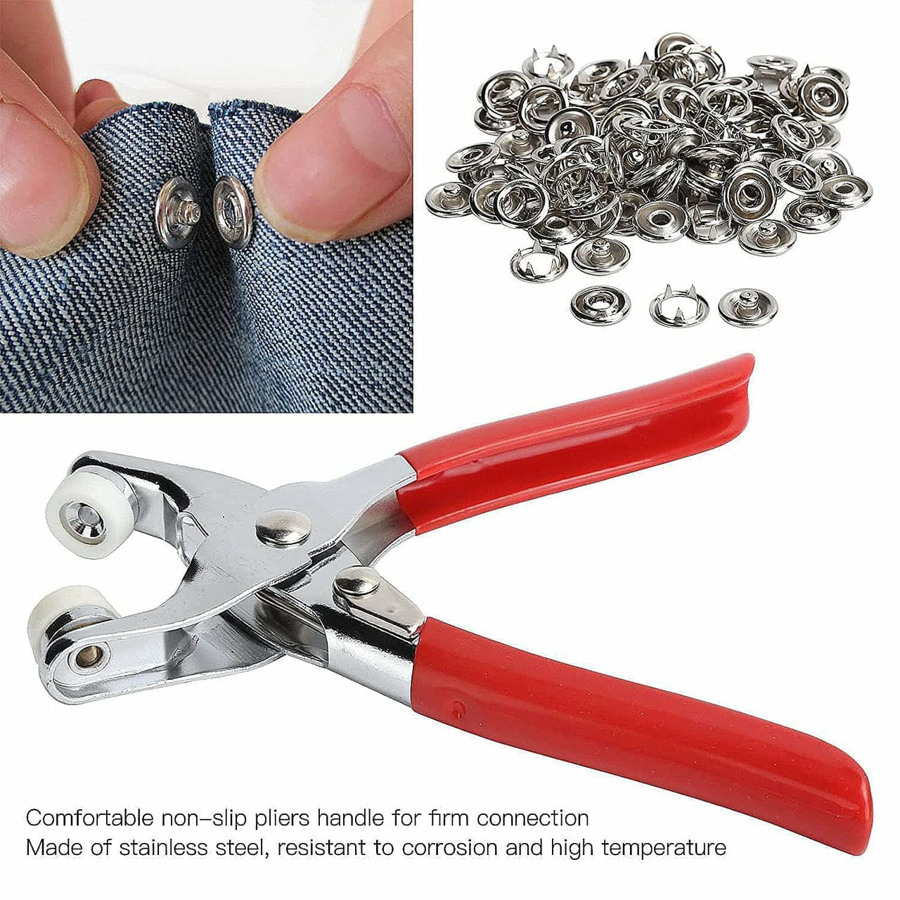 New Manual Snap Button Fastener Tool Plier with 100 Metal Snap Buttons - Quick DIY Buckle Installation for Clothing & Bags