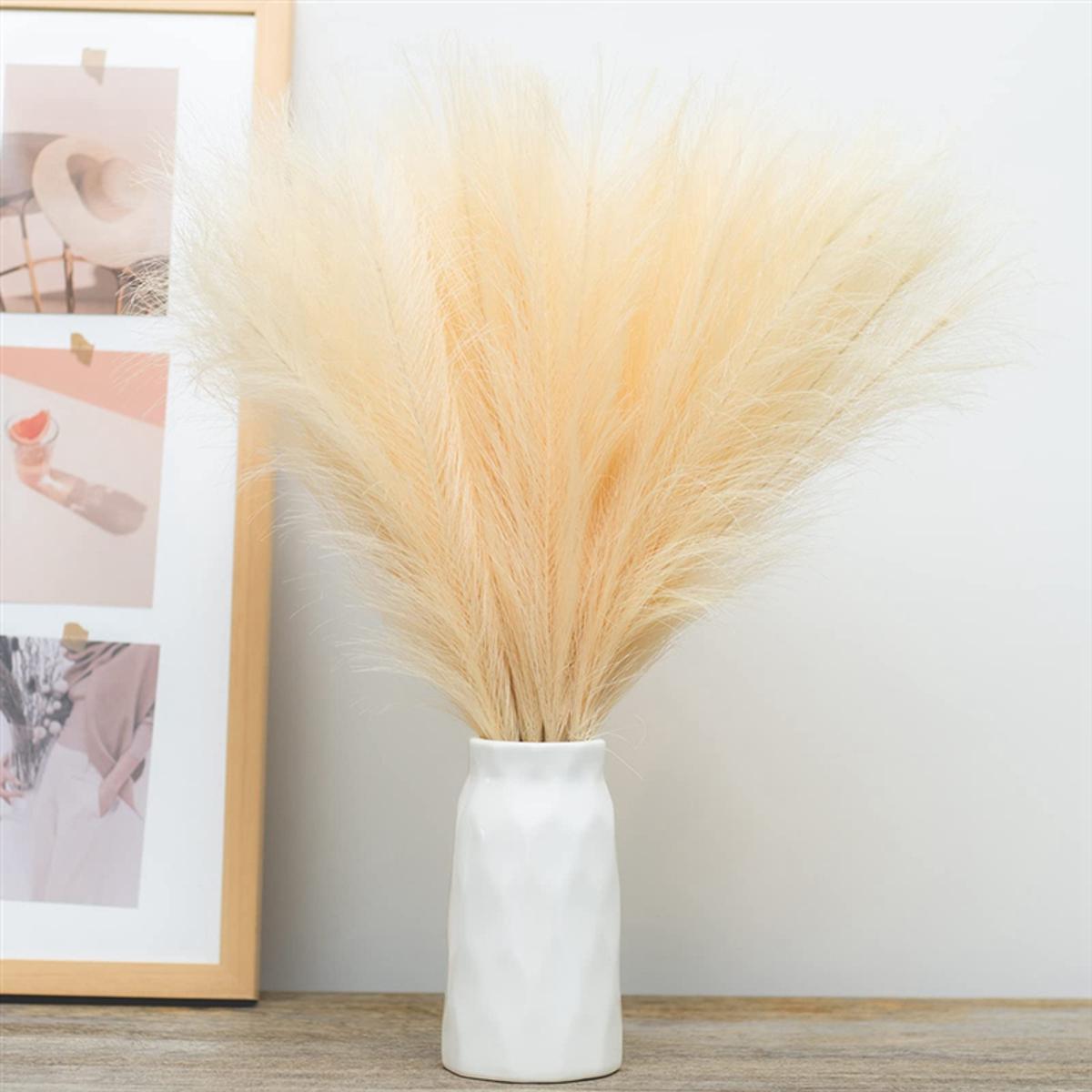 6pcs Pampas Grass With Extension Stem, Artificial Pampass Grass