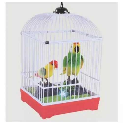 talking parrot toy in a cage