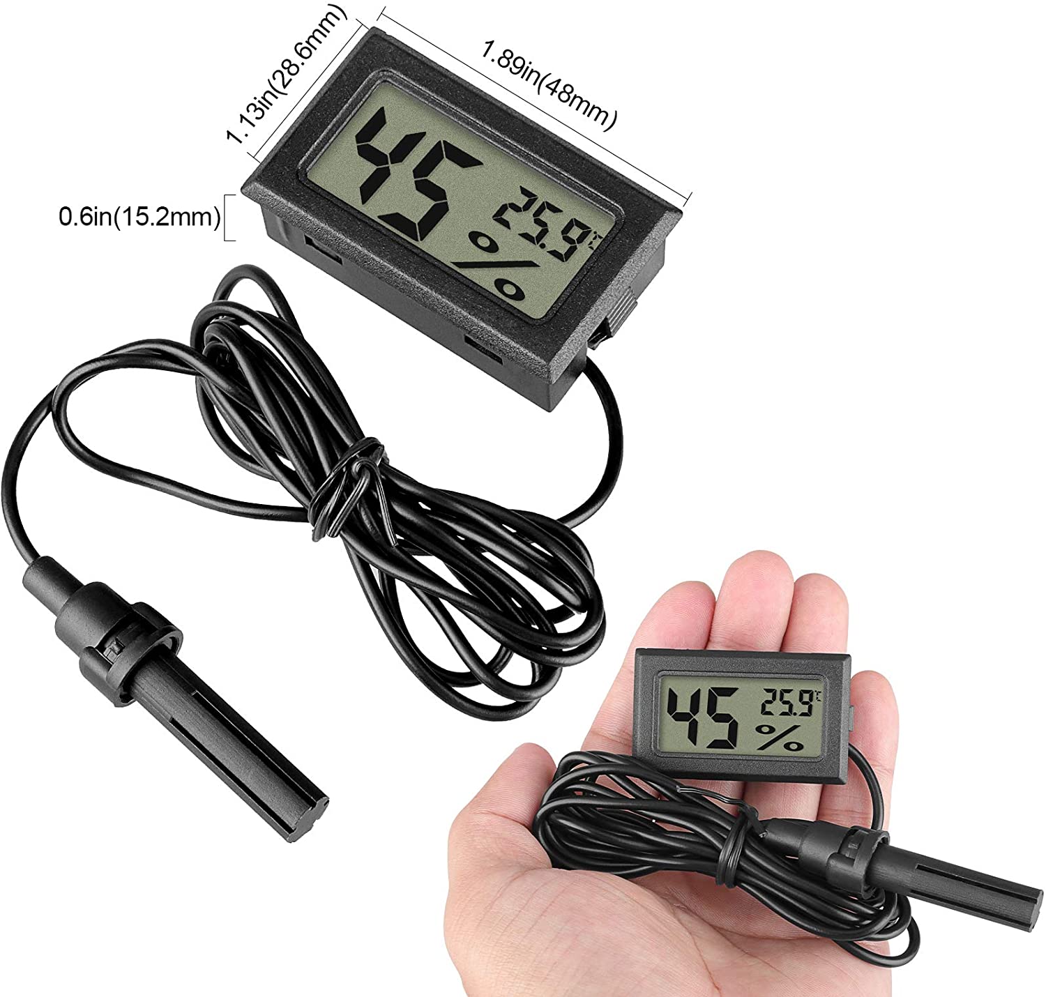 Mini LCD Digital Thermometer Hygrometer Temperature Indoor Convenient Humidity Sensor for Incubator, Reptile Plant Terrarium, Humidor, Guitar Case, Greenhouse