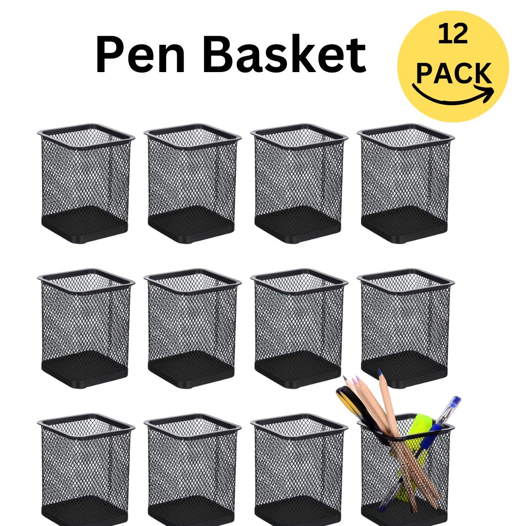 Pen basket pencil Holder Desk Metal Mesh Square Pen Box Black Mesh