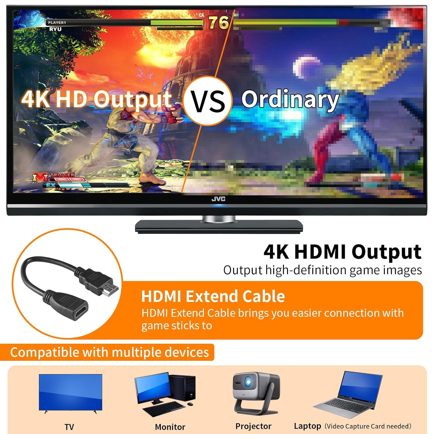 2.4G Wireless Controller Game Stick With 64gb Tf Card Plug and Play Video Game Stick Built in 10000+ Games, 4K High Definition HDMI Output with Two Game Controllers