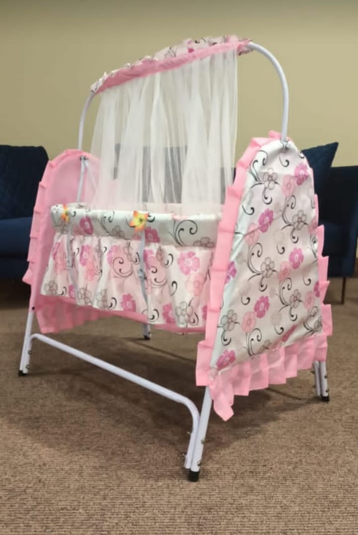 Big Baby Swing Cot & Cradle With Stand Support & Mosquito Net in Random Color