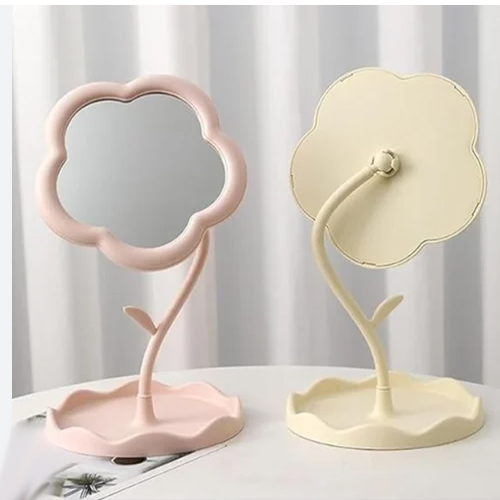 Random Color Desktop Table Stand Cosmetic Mirror With Rotatable Flower Style Make Up Stand Mirror,