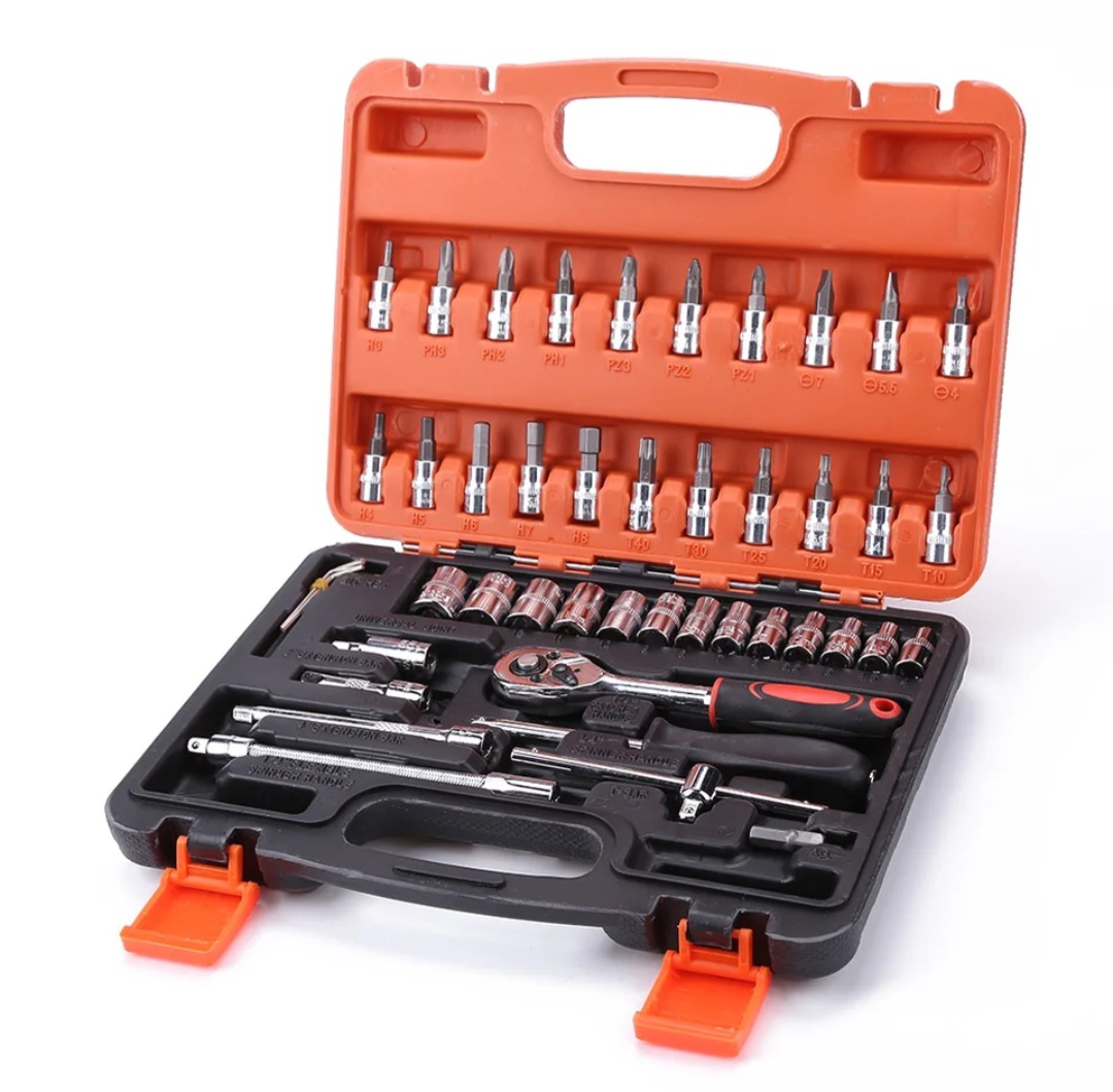 Imported 46 in 1 Pcs Combination Wrench Set/Socket for Car & Bike Repairing Hand Tool Long Handle Kit 46pcs Combo Tools Repair 1/4" Ratchet Torque Box for Spanner Force Kit, Tools, Set