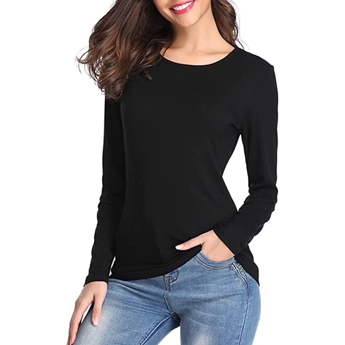 Sharrys Full Sleeves T shirt For Womens Basic Plain 100% Organic Cotton t shirt For Girls New arrivals Casual Summer Wear ( Black )