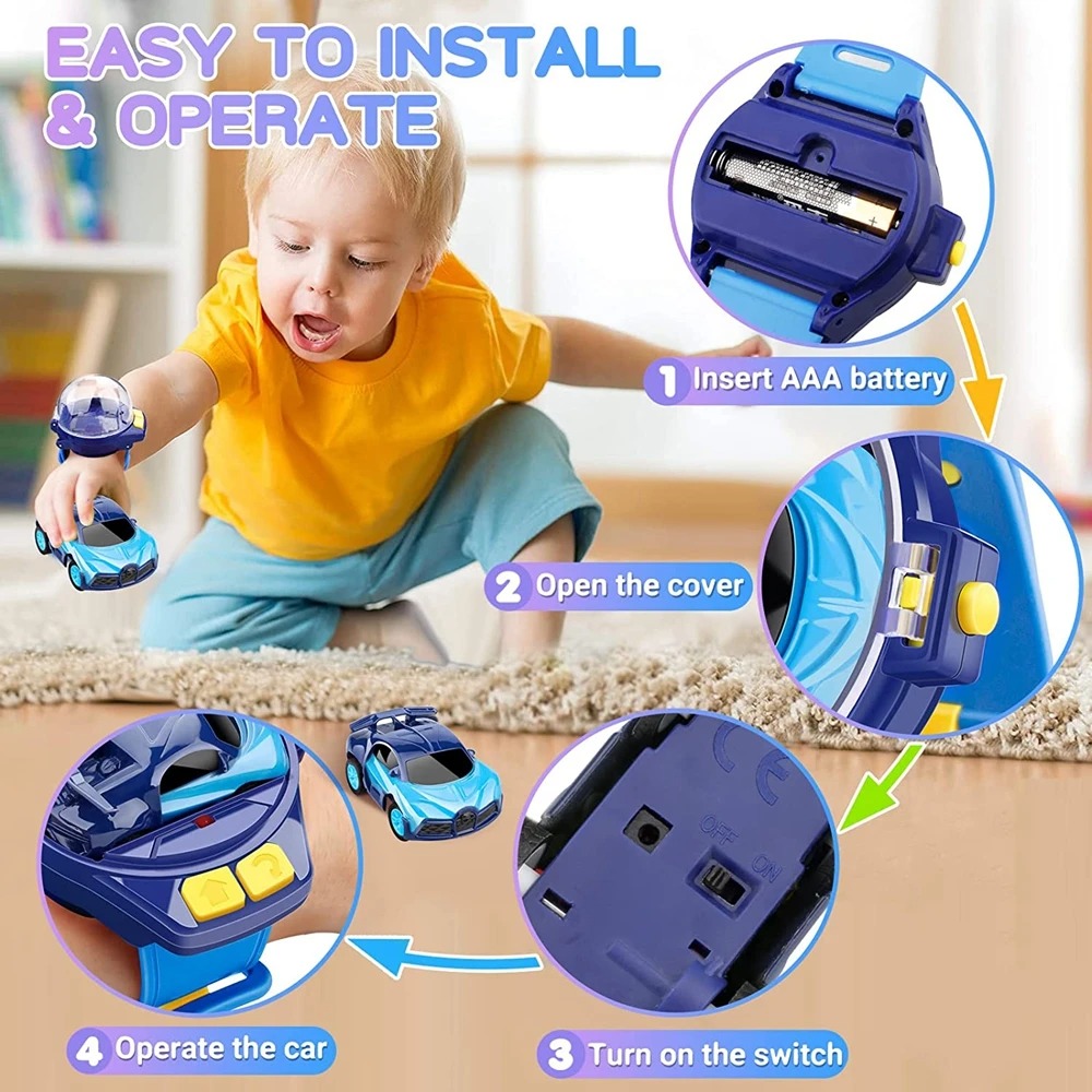 Mini Remote Control Car Watch for Kids, Wristwatch, Electric Toy, Rechargeable, Racing Car, Boys and Girls, Gift, Cartoon