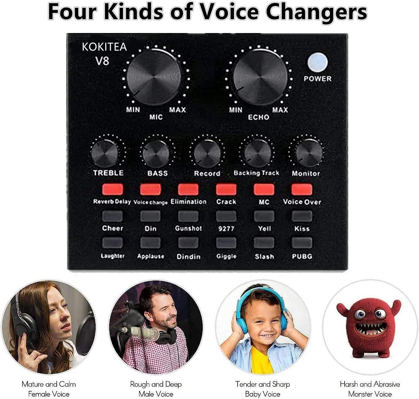 V8 Sound Card & V10 Sound Card Bluetooth Audio Mixer & Voice Changer - 12 Sound Effects Lithium Rechargeable Battery - For Live Streaming & Broadcasting & Podcast - Compatible With PC Computer - Black
