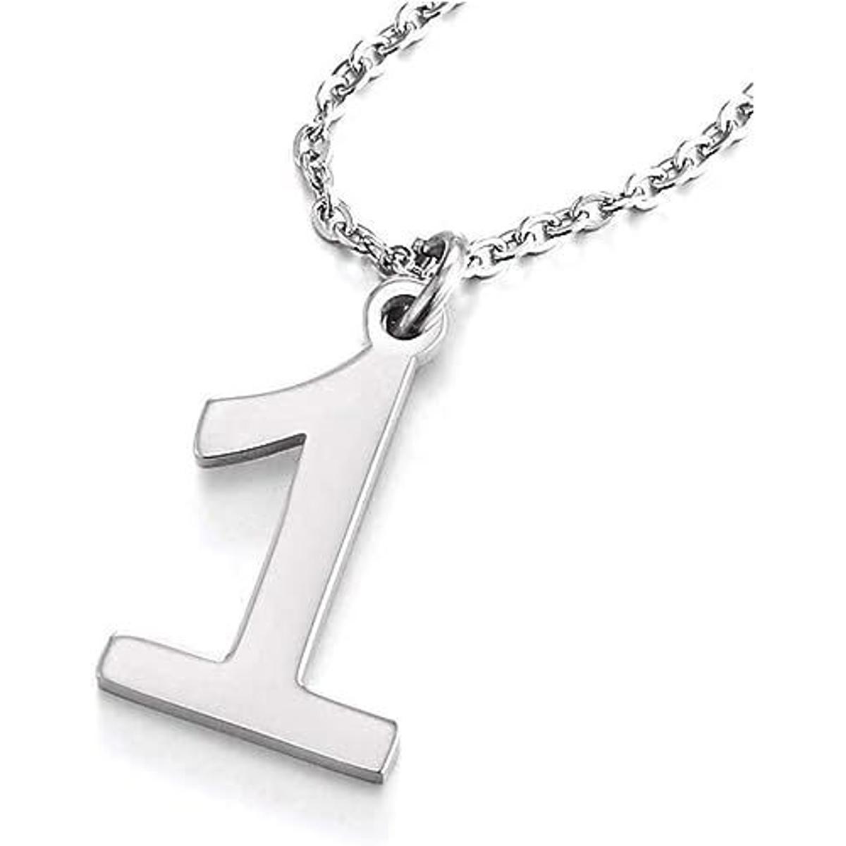 Number 1 Stainless Steel Pendant Necklace with Chain For Men