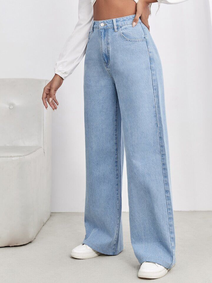 Wide Leg Ice Blue Denim Jeans For Women/Girls/Female Export Quality Fashion Baggy Jeans