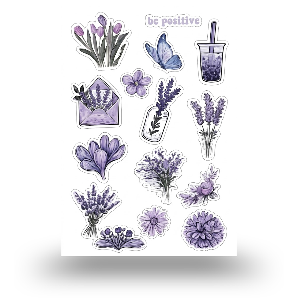 Purple Themed Aesthetic Sticker Sheet | Journal Aesthetic Stickers - Uncut and A6 Sized (10x15cm) Art for Laptops, Journals, and More - Express Yourself Creatively for Girls and Boys