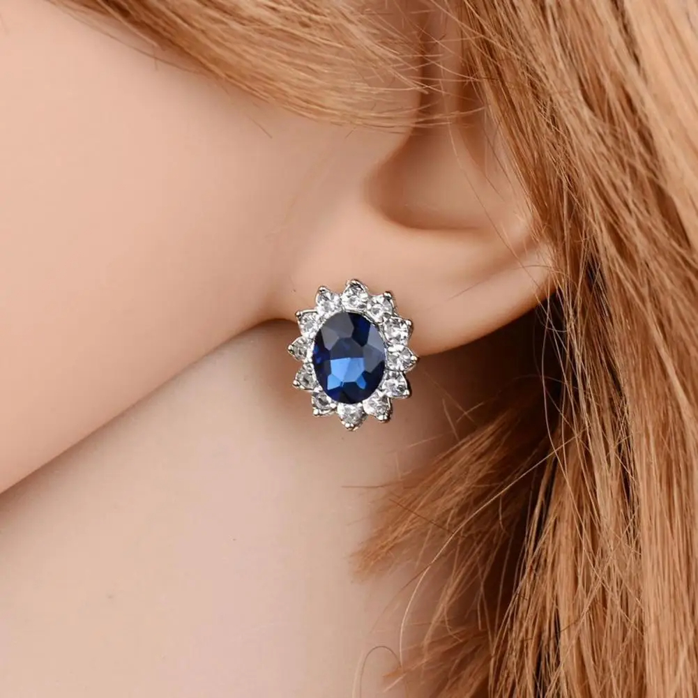 Royal Blue Crystal Stone Jewelry Set For Women Wedding Brides Necklace Set African style Oval Flower Design Shiny Cubic Zircon Plated