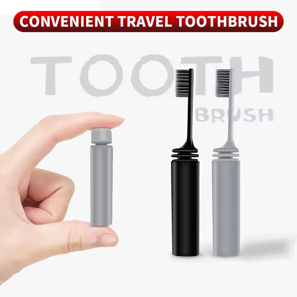 Portable, compact, foldable charcoal toothbrush – perfect for travel, camping and hiking – easy to carry and efficient toothbrush