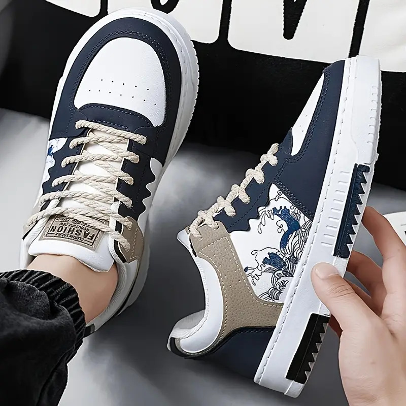 Sneakers for Men, All Season PVC Casual Style Sports Hiking Sneakers Blue & Beige Green Available