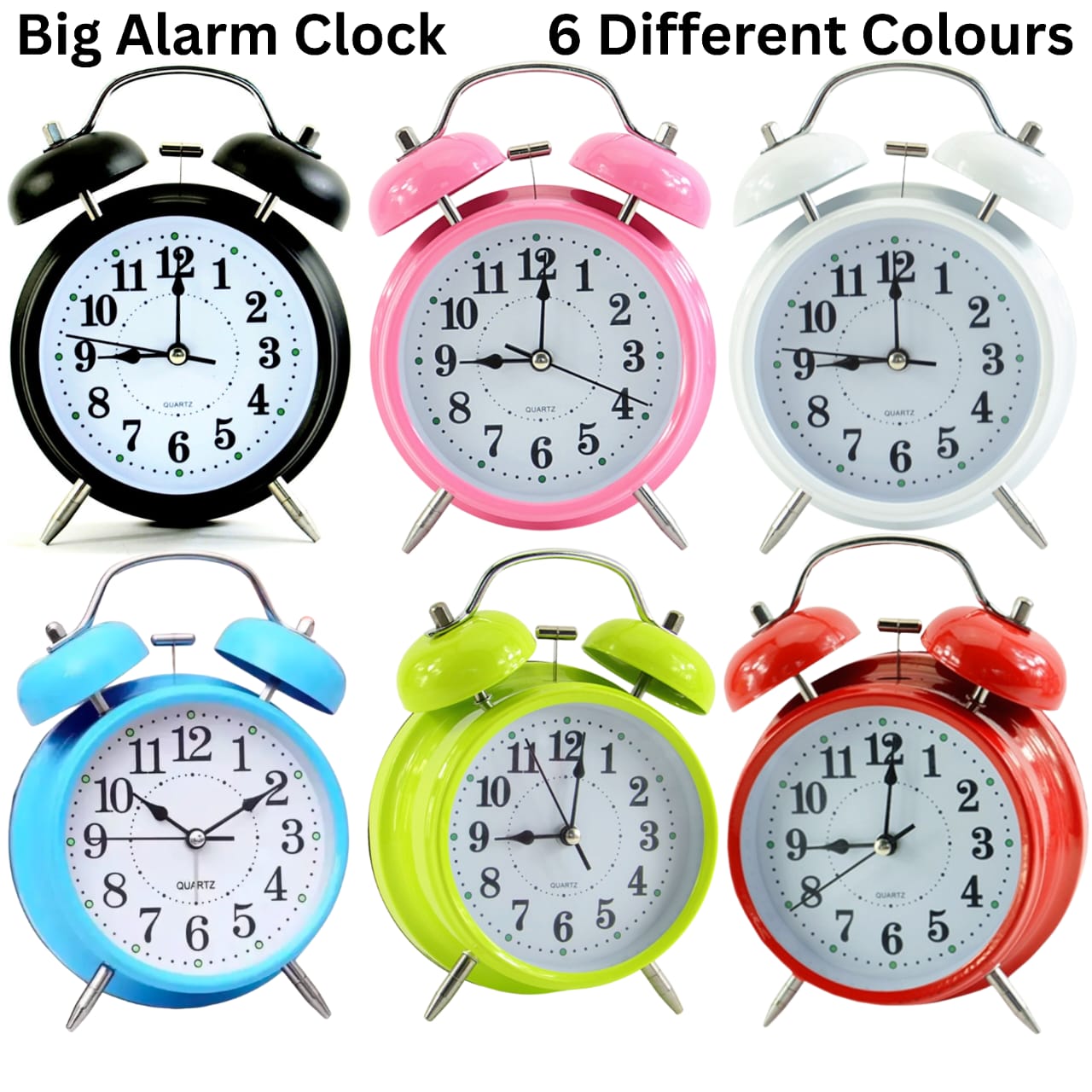 Loud Alarm Clock with Big Dial ,Twin Bell Metal Frame 3D Dial with Backlight Battery Operate Desk Table Alarm Clock For Home and Office_ Mini Classic Silent Metal Quartz Movement Analog Bedside LED Light Sweep Alarm Clock