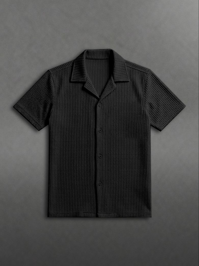 Soliches - Black Waffle Knitted Shirt for Men