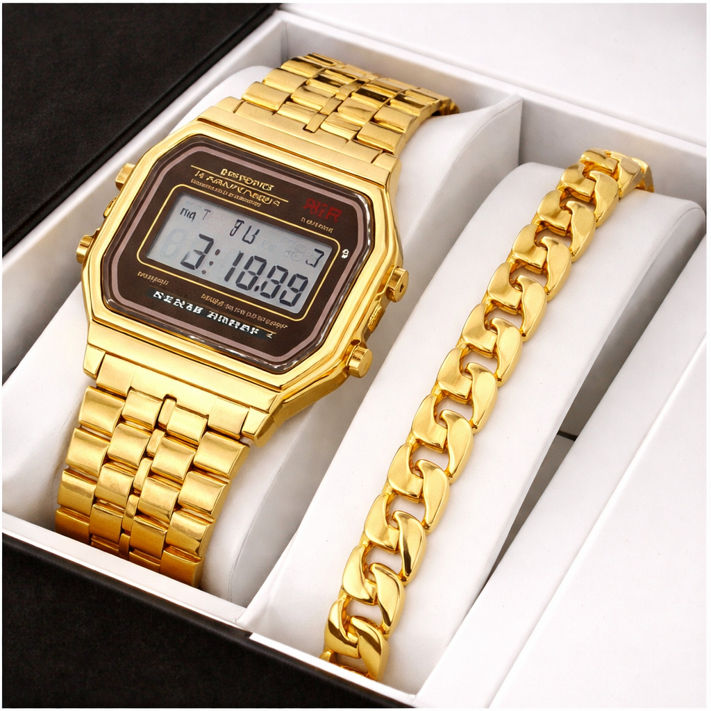 Pack of 2 Fashion Mens Stainless Steel Watches Wristwatch Calendar Luminous Clock Men Business Casual Watch