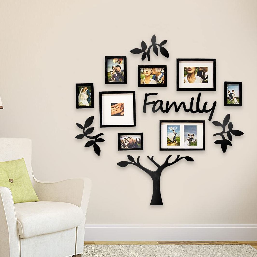 3D Wooden Wall Family Tree With Picture Large Size Frames, Wooden Family Tree Photos Frame, Modern - Family Tree with 8 Photo Frame