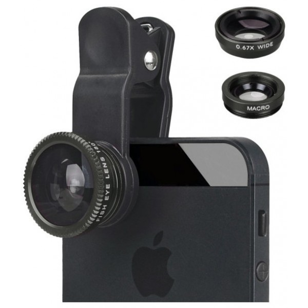 New 3 In 1 - Clear Zoom Mobile Camera Lens Selfie Mobile Phone Clip Lenses Fish Eye Wide Angle Macro Camera width E9 Trigger