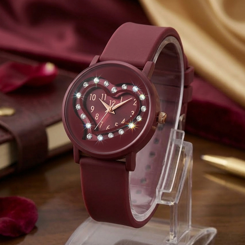 Aesthetic Korean Style Watch for Girls Gift | Soft Silicone Strap | Heart Shape Dial | Ladies daily use watch