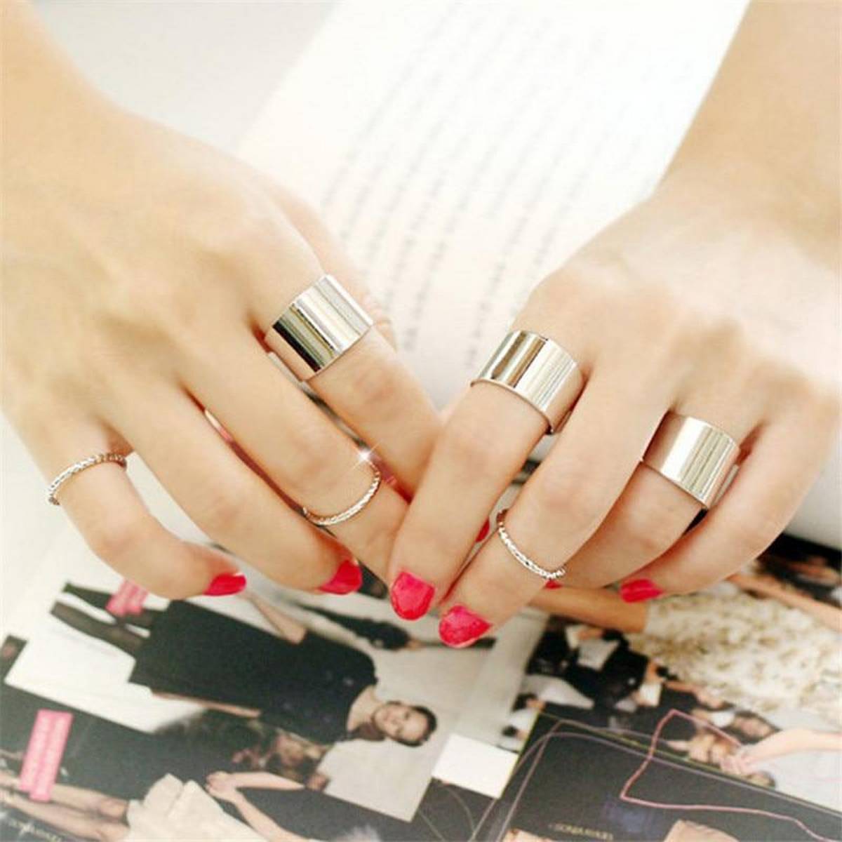 Elegant Trendy Fashion Jewelry 6 Pieces Adjustable Ring Set For Women