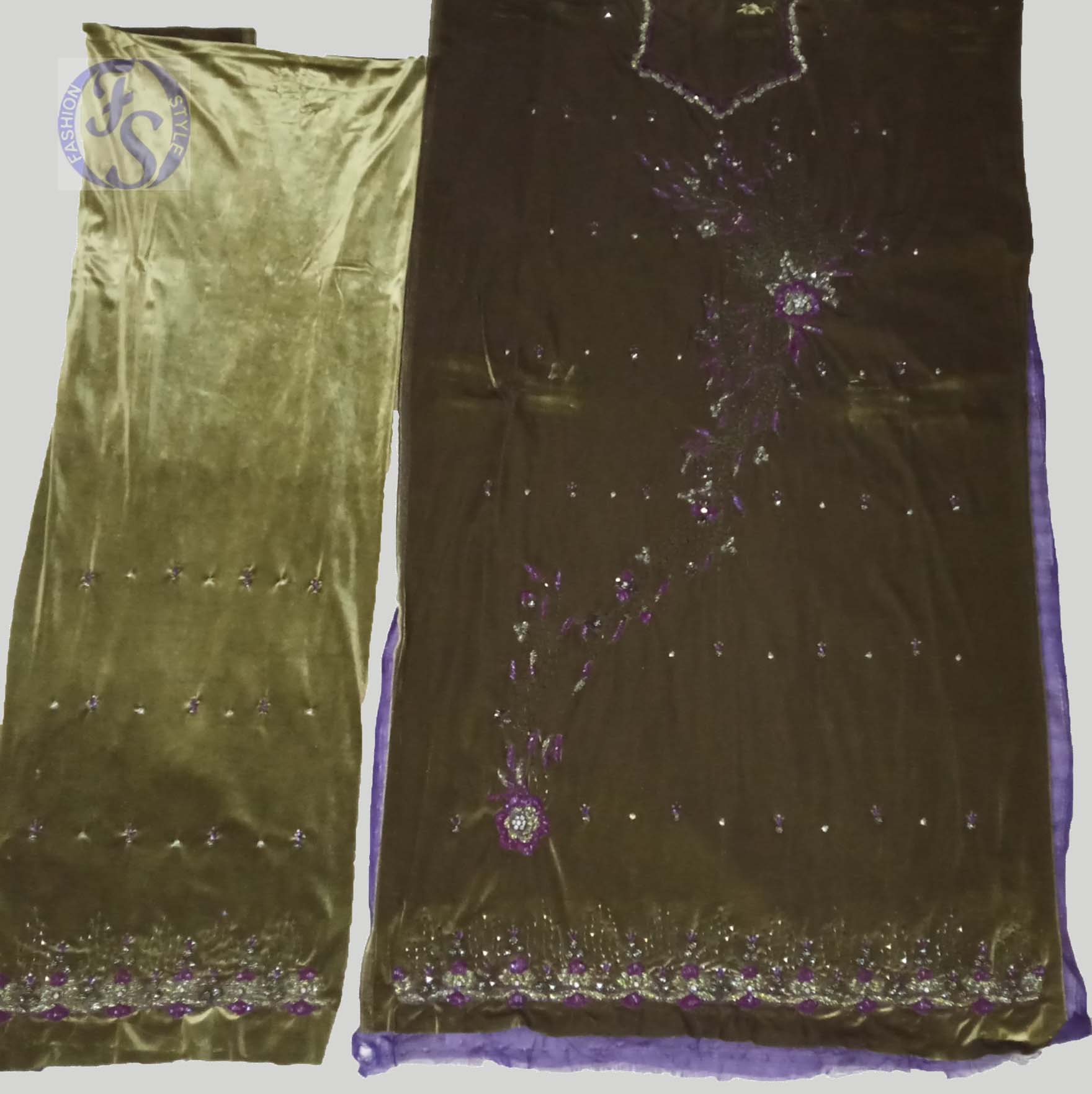 Attractive Mehndi Colour Shaded Velvet Suit