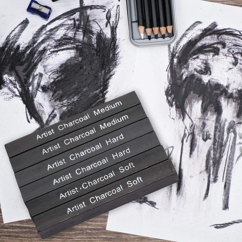 Pack of 6 Compressed Charcoal Sticks Set Soft Medium Hard Assorted ...