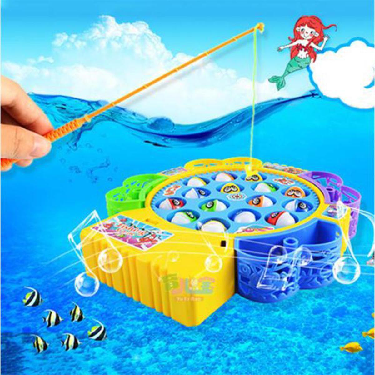 Fishing Game Toy Set with Rotating Board with Music On/Off Switch for Quiet  Play, Includes Fishes and Fishing Poles, Safe and Durable Toy for Toddlers  and Kids - 15 Pcs / 24