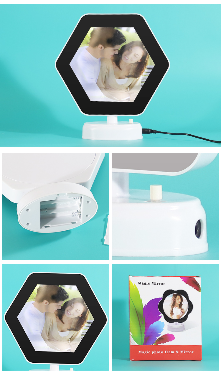 Magic Mirror Photo Frame with round LED for wall, bedroom, wall set Imported Quality