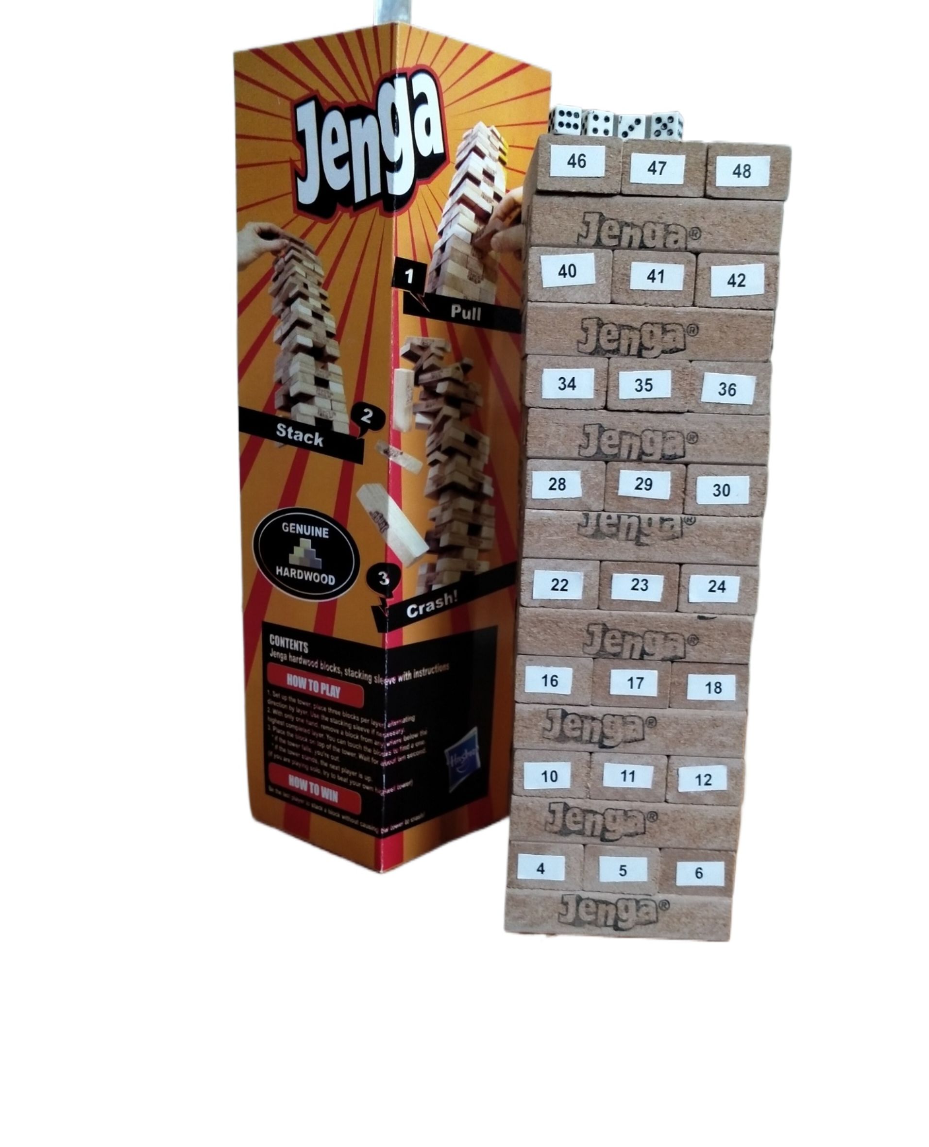 Hasbro Gaming Jenga Tower Wooden Blocks Game -  Classic Jenga with Numbers Wood Toy For Kids and Family - Jenga Kids & Adults Wooden Block Game