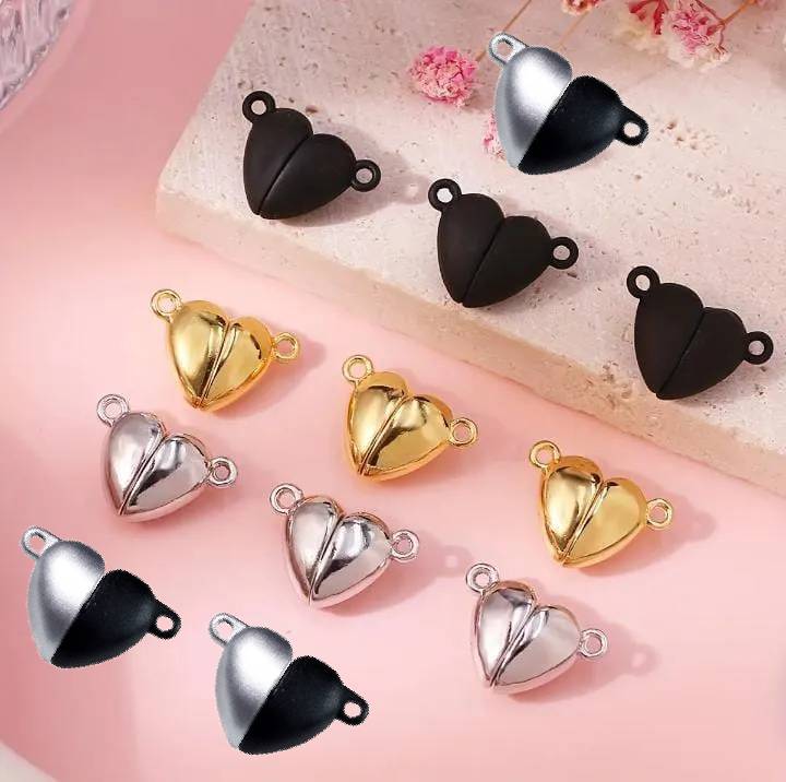 Pack of 1 Silver, Gold and Black Heart Round Magnetic Snap Charms Tool Pendant Fit DIY Handmade Metal Jewelry Making Finding Supplies