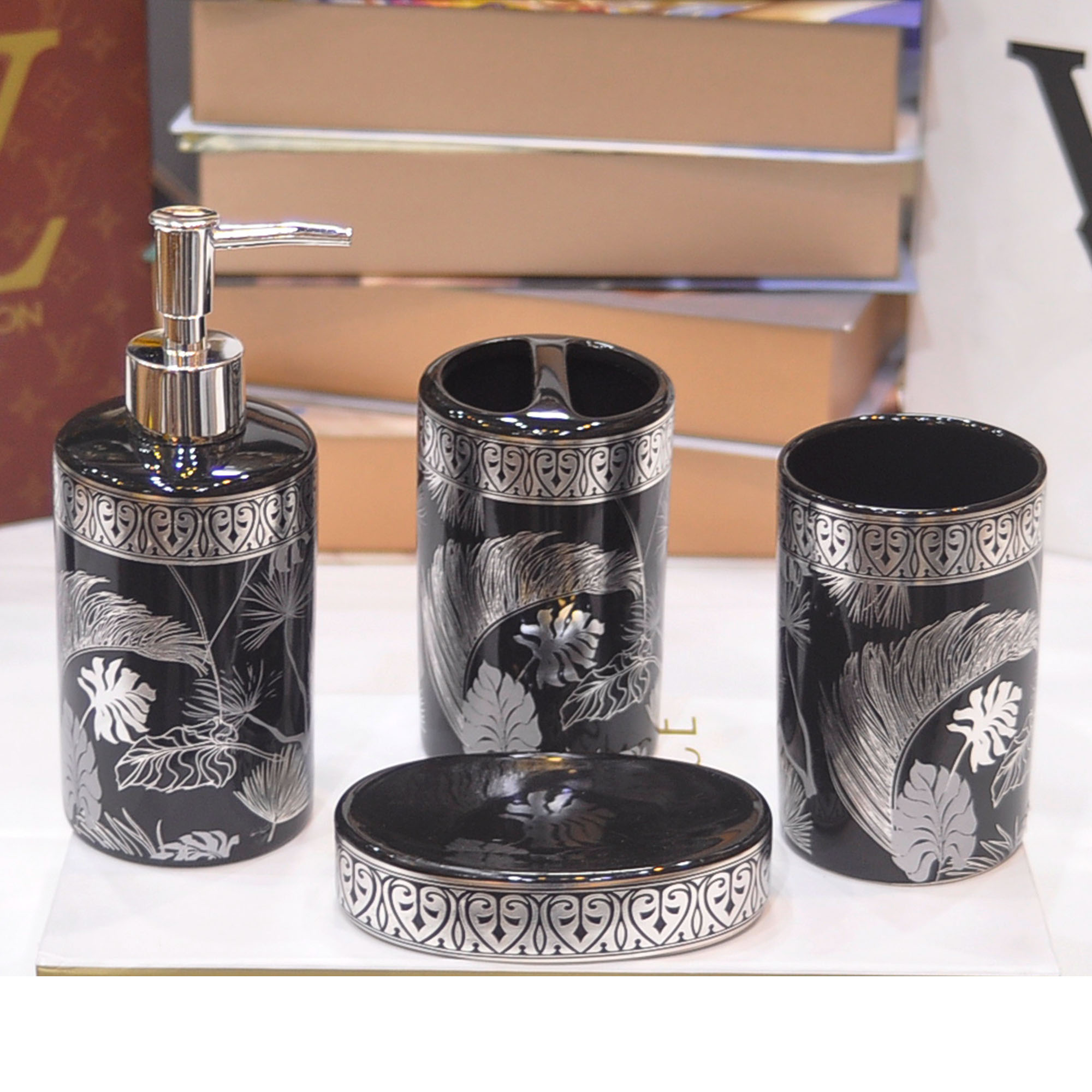 Ceramic modern luxury Bathroom Accessories Set of 4 With Soap Dispenser ...