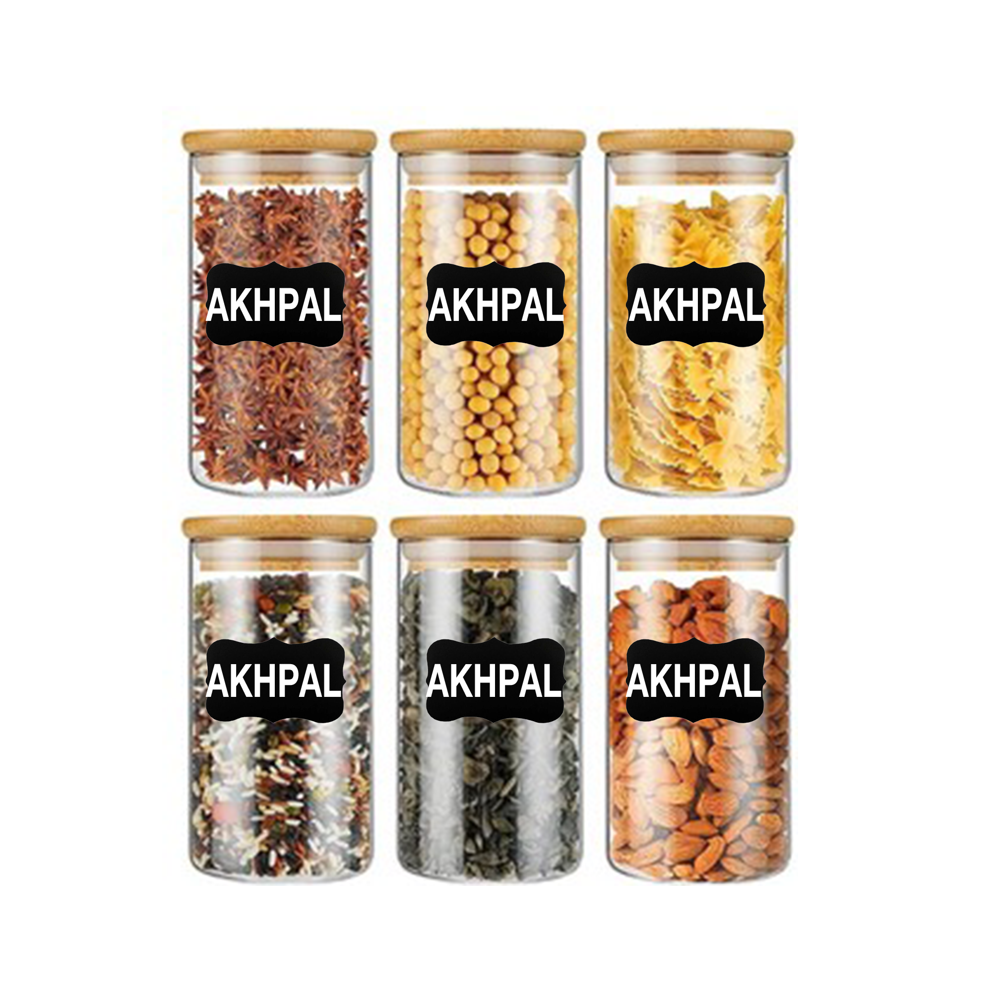 AKHPAL Glass jars with bamboo lids, PieceS spice jars with