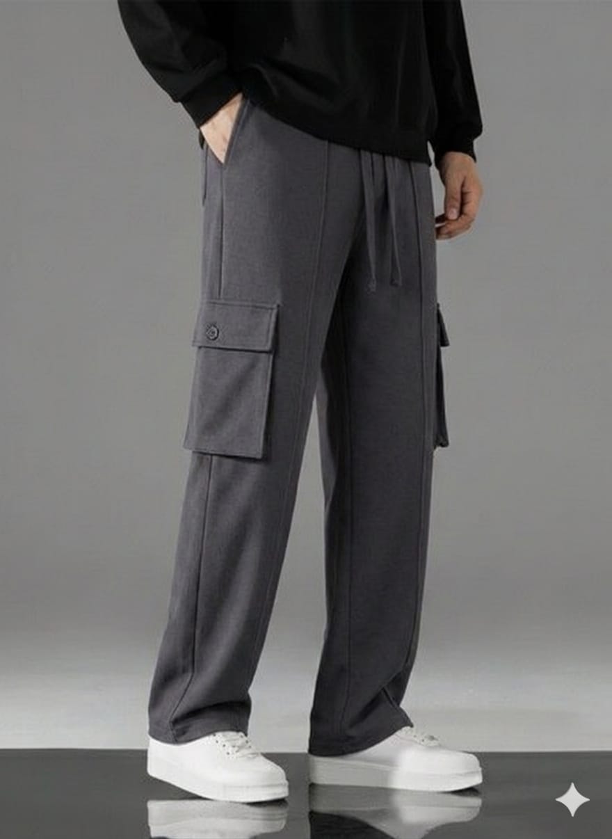Oversized With Cargo pockets Straight Trouser for Men - Wide Leg, Baggy Style, Terry Fabric for Summer Comfort, Cargo Pants
