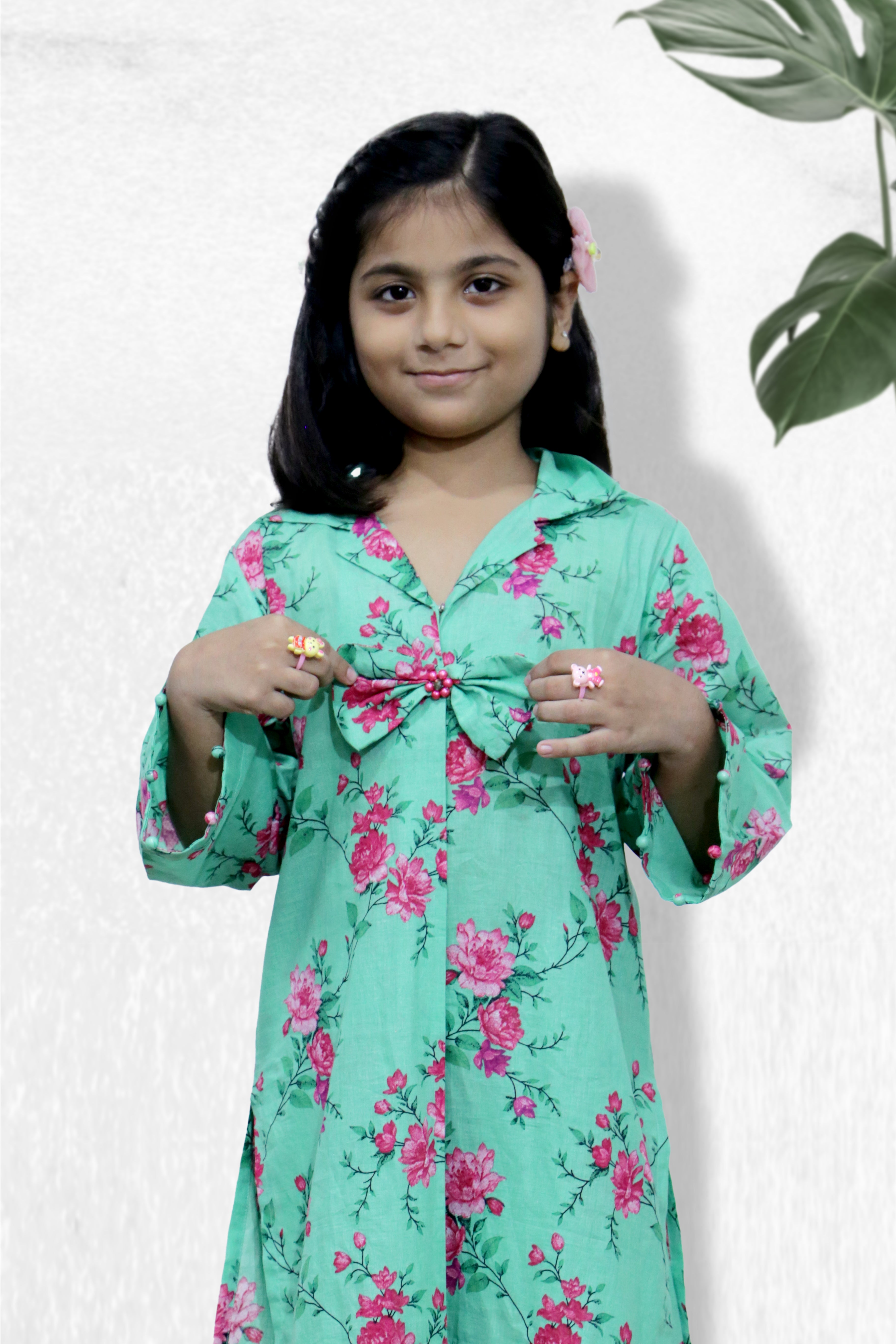 2 Pcs Girls Printed Suit Stitching Cotton