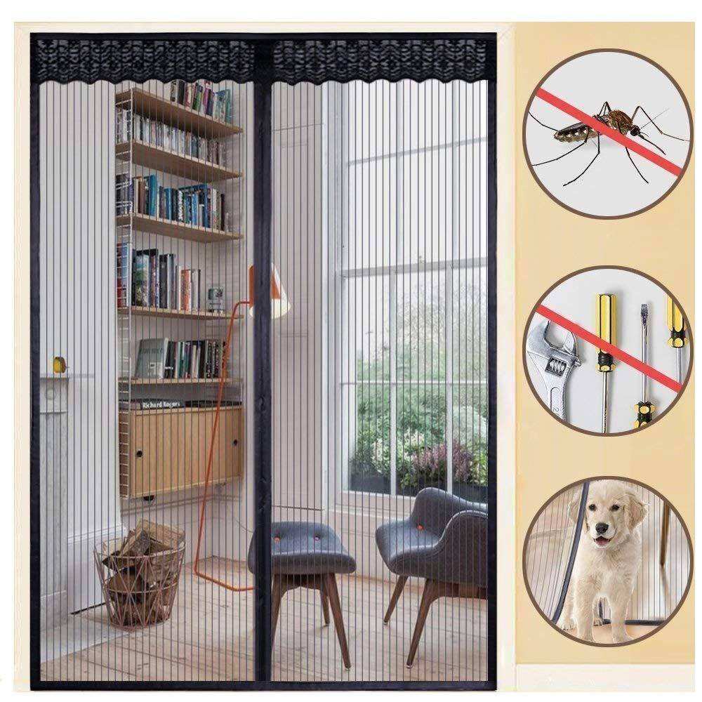 affordHUB - Anti Mosquito Net - Magnetic Mesh Screen - Hands-Free Curtain - Automatic Closing Door Mesh - Anti Insect Bug Fly Partition - Striped Door Curtain - Size 100x210cm
