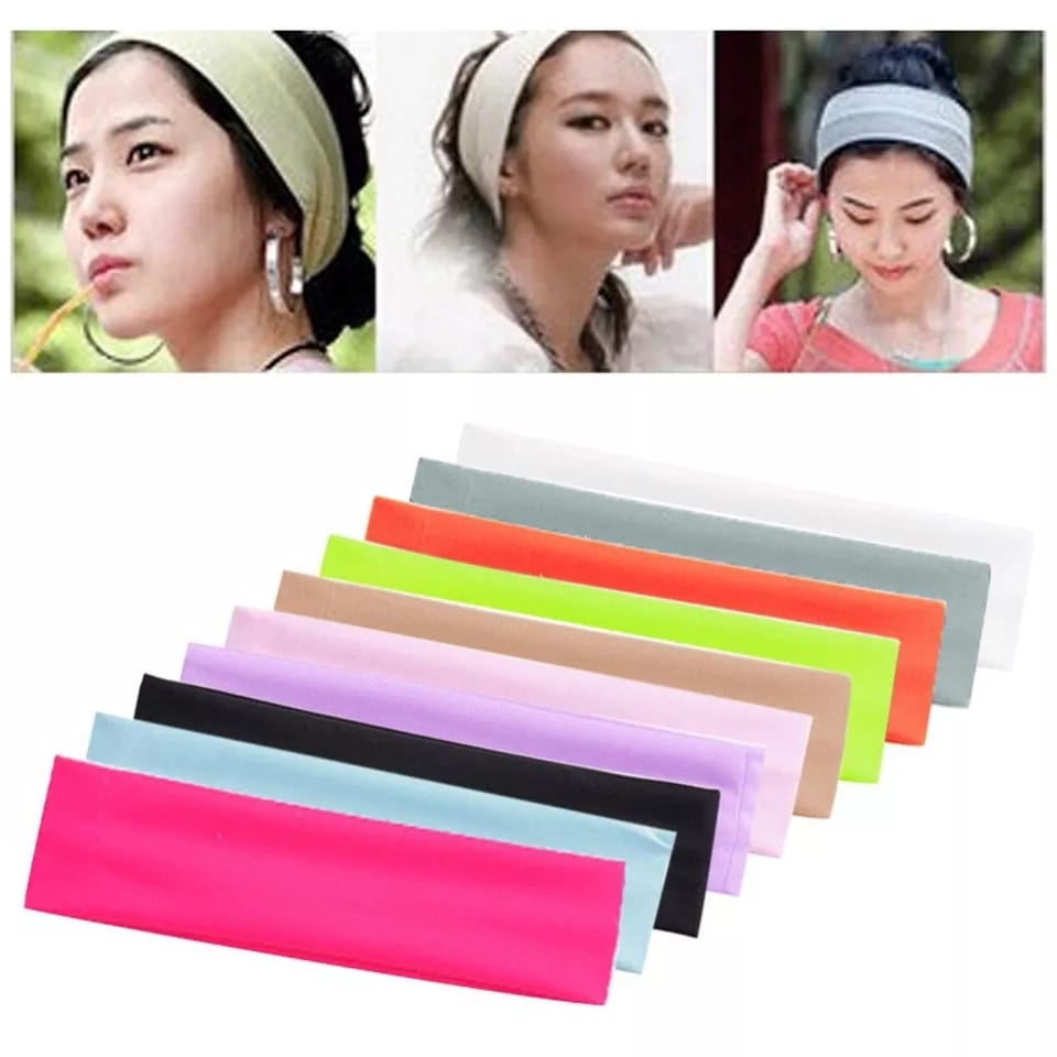2pcsPopular Solid Color Cotton Headband Wide Turban Sport Sweatband