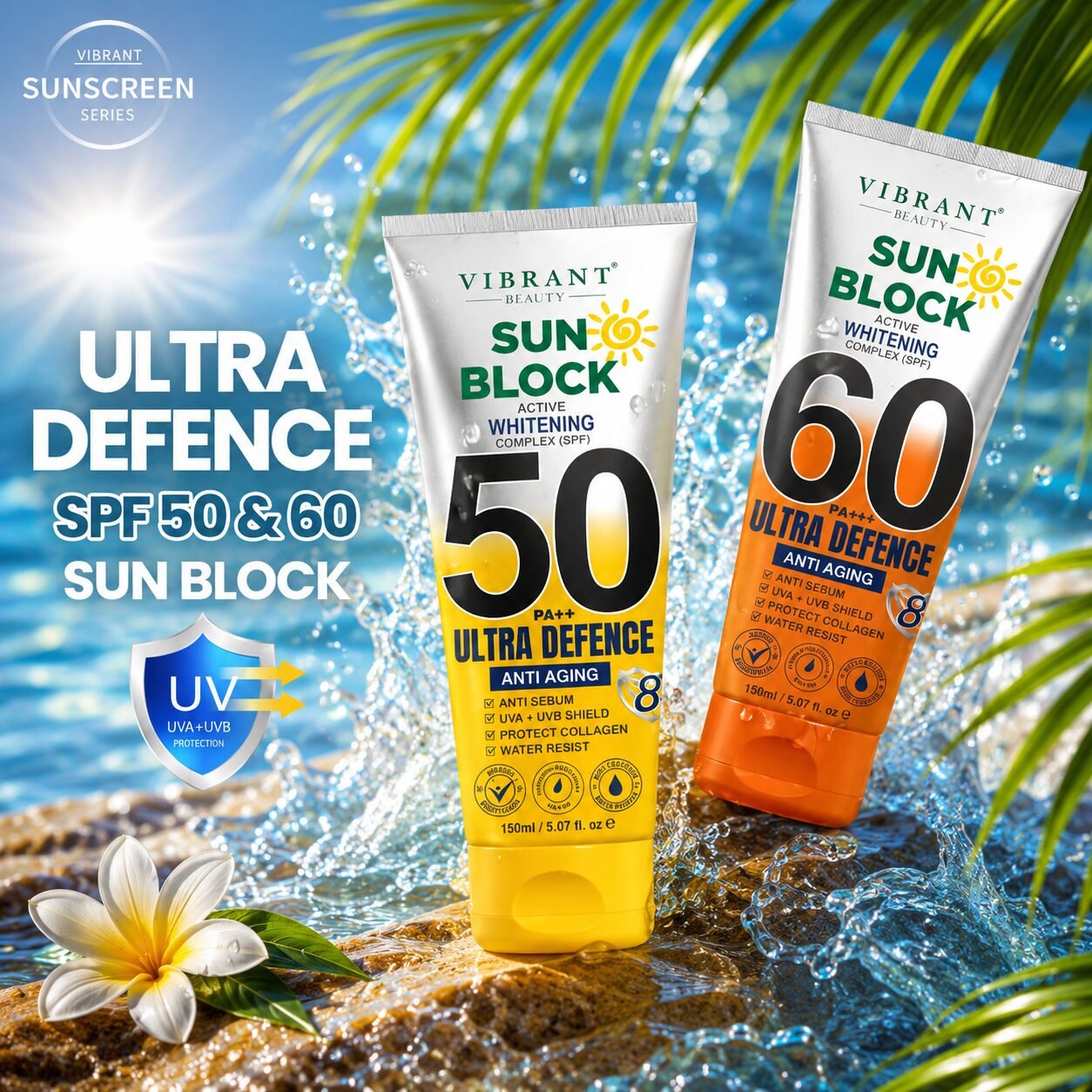 Vibrant Beauty Sunblock SPF-50 & SPF-60 Combo Pack | Personal Care Set | 150ml