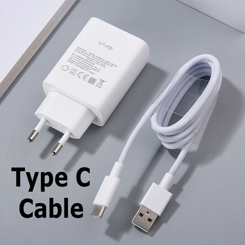 Original Vivo 18W Fast Charger Adapter - Quick Charge 3.0, Dual Engine, with Type C and Micro Data Cable